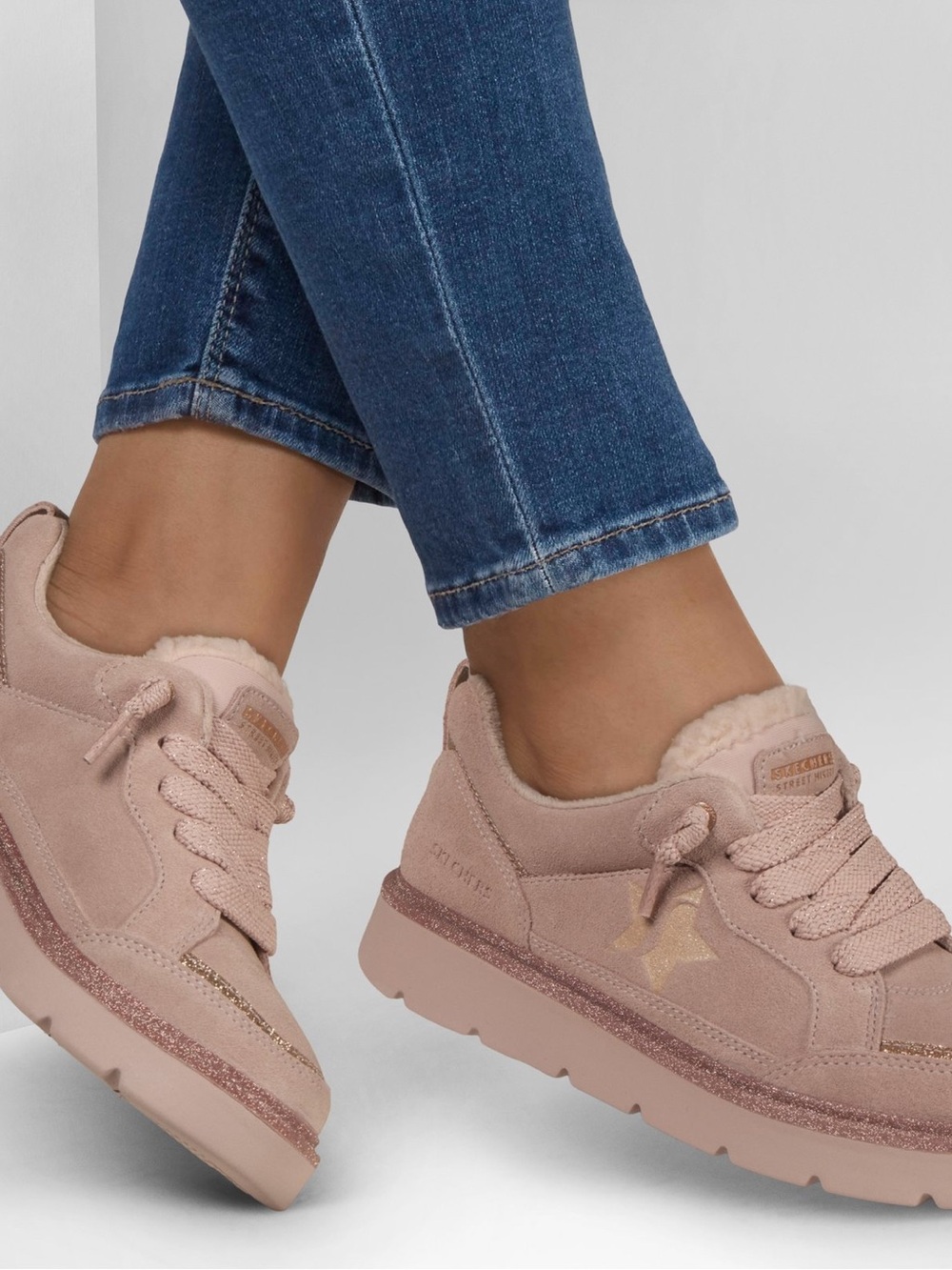 Skechers Street Hikers Retrograde Pink Suede Glitter Sneakers Women’s 9.5 - Picture 4 of 8